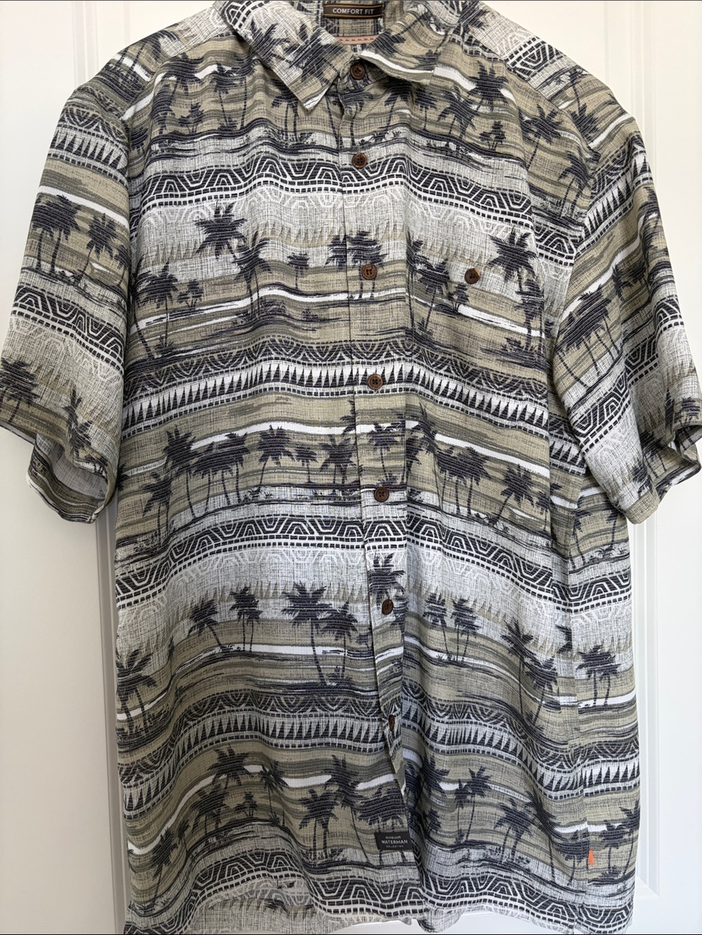 Palm-Print Short Sleeve Shirt - Neutral Green/Black